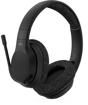 Belkin SoundForm Adapt Headset mit Mikrofon, Multipoint-Technologie, ENC, 65 Stunden, kabellos oder mit Kabel, Bluetooth Kopfhörer Over-Ear mit integriertem Boom-Mikrofon für PC, Laptop, Büro, Handy