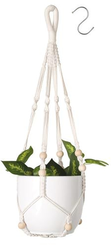 flintronic 1er Set Makramee Blumenampel, Baumwollseil Hängeampel Hängetopf für Pflanzen mit 1Pc S Metallhaken für Innen, Garten, Wohnzimmer，Außen, Balkon, Fenster, Balkone Wanddekoration