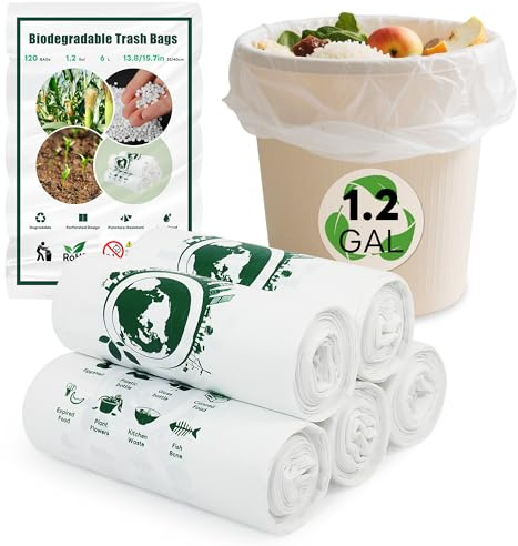 Aoriyar Biomüllbeutel, 120 Stück 6 Liter kleine Bio Müllbeutel, Lebensmittelabfälle, 100% Recycelt Müllsäcke, Abbaubar, Kompostbeutel für Lebensmittel, Haushalt, Küche