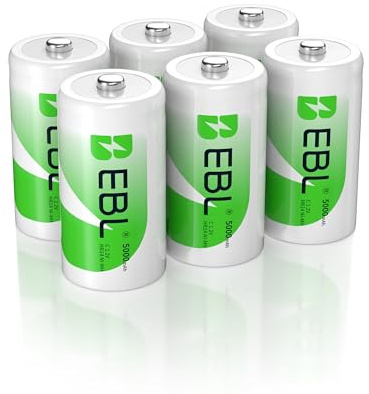 EBL Baby C Akku 5000 mAh - Typ NI-MH wiederaufladbar C Batterien mit Aufbewahrungsbox, Typ C Akku 6 Stücke