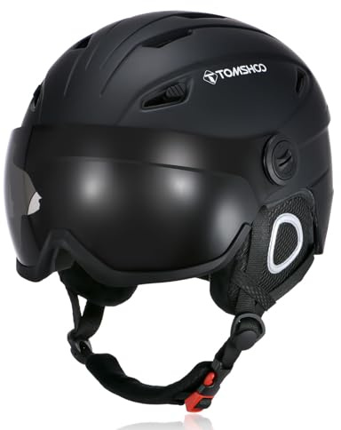 TOMSHOO Skihelm, Snowboard Helm mit Visier & Ohrenschützer, Belüftungsöffnungen, Strapazierfähig, Warm & Atmungsaktiv, Ski Helmet für Herren Damen