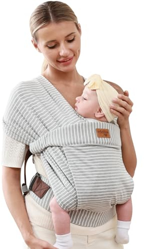 vrbabies Babytrage für Neugeborene ab Geburt Extra Weich, Bauchtrage Baby-Tragetasche Ergonomisch (Striped Grey)