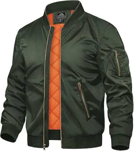 TACVASEN Herren Übergangsjacke Bomberjacke College Jacke Fliegerjacke Basic Freizeitjacke mit Reißverschlusstaschen