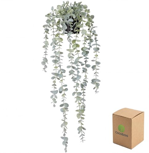 COCOBOO Künstliche Hängepflanzen, Eukalyptus, künstliche Hängepflanze für Wand, Zimmer, Zuhause, Innen- und Außenbereich, Regaldekoration, 1 Stück
