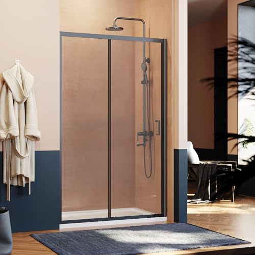 SUNXURY Schiebetür 100x185cm Duschtür Nischentür Einzelschiebetür aus 5 mm Sicherheitsglas (ESG) Klar Dusche Duschabtrennung Duschwand Schwarz
