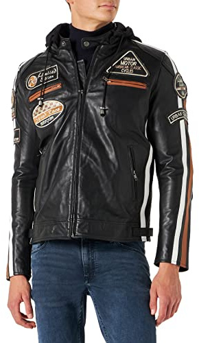 URBAN 5884 Motorradjacke Herren Leder, Herrenjacke aus Lammleder, verstaubare Protektoren für Rücken, Schultern und Ellenbogen
