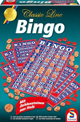 Schmidt Spiele 49089 Classic Line, Bingo, mit Zahlensteinen aus Holz, bunt | Mit Zahlensteinen aus Holz