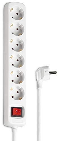 Hama Steckdosenleiste 6-Fach (Mehrfachsteckdose mit Save Energy-Schalter zum Stromsparen, Steckplätze 45 Grad gedreht, Kabel 1,4m, GS geprüft, Mehrfachstecker für Home Office) Weiß