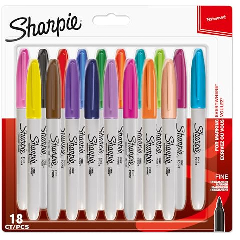 Sharpie Permanent Marker | Marker Stifte mit feiner Spitze | gemischte Farben | 18 Wasserfeste Stifte