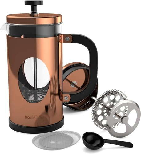 bonVIVO French Press 1L Kupfer-Optik – Kaffeebereiter groß aus Glas & Edelstahl – Kaffeepresse 8 Tassen – Coffee Maker ohne Filter – für Familie & Gäste