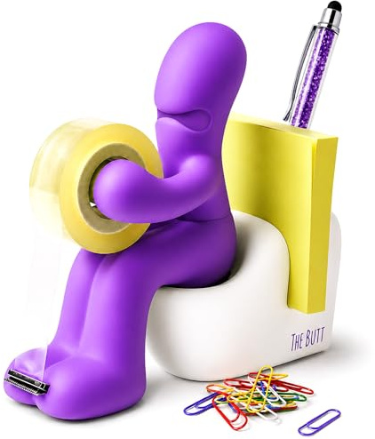 THE BUTT - Klebefilm-Abroller und Bürobedarf - Schreibtisch-Accessoire mit Briefklammern, Haftnotizzetteln und einem Stift - Ein (Lila)