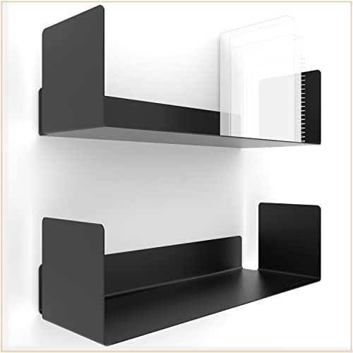 UNITURE® - 2er Set - Modernes Wandregal Schwarz - 2x40 cm Bücherregal schwebend, Bilderleiste schwarz