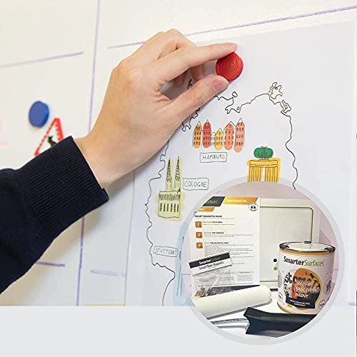 Smart Magnetfarbe 9m² Mittelgrau - Magnetische Wandfarbe - Magnetische Wandfarbe für kinderleichtes Erstellen magnetischer Untergründe in Büro und Zuhause - grau (2 Neodym Magnete pro Dose)