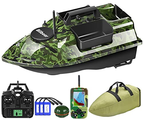 gps Köderboot Futterboot mit Echolot und Angelköder, Fischfind Boot Fischfinder mit Sonarsensor, Ersatzbatterien, Handtasche (Camo Boot)