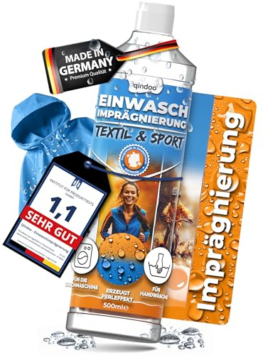 Qindoo Einwaschimprägnierung – Atmungsaktiv & wirkstark – Für Gore-Tex, Outdoor- & Funktionskleidung – Waschmaschinen- & Handwäsche geeignet, PFC-frei – Made in Germany (0,5 Liter)
