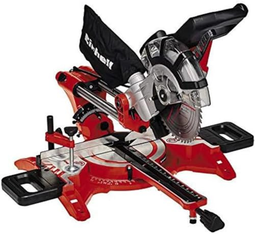 Einhell Zug-Kapp-Gehrungssäge TC-SM 2131/2 Dual (1800 W, max. 62 mm x 310 mm Schnitttiefe/-breite, Ø 210 mm Sägeblatt, beidseitig neigbarer Sägekopf, Zugfunktion, Laser)