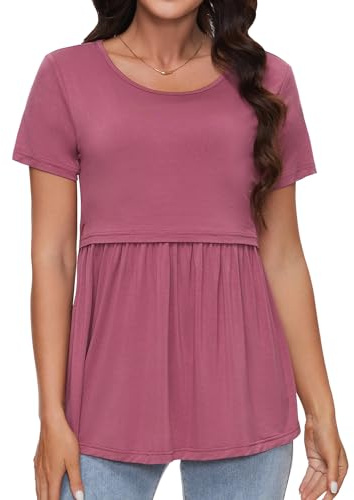 Sosolism Gerafftes Stillshirt und Umstands-Tshirt für Damen S-XXL | Fließendes bequemes Still-Top mit diskretem Hochziehzugang aus blickdichter und atmungsaktiver 200gsm Qualität
