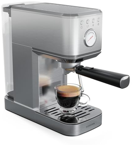 Klarstein SteelPresso Slim Siebträgermaschine – 20-Bar, 1350W, Edelstahl, 1,2L Wassertank, Dampfdüse, Kompakt, Einfache Bedienung, Espressomaschine, Siebträger