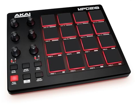 Akai Professional MPD218 - MIDI Pad Controller, Drum Pad Machine, Beat Maker mit 16 Pads, Zuweisbaren Reglern, Produktionssoftware Inklusive