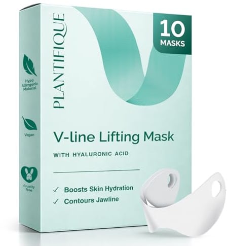 Plantifique Gesichtsmaske V-line Hyaluron Face Mask - 10er Set | Jawline Face Tape, Doppelkinn Masken Beauty, Face Mask Vegan, Korean Beauty Kinn Straffen