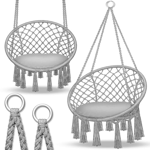 tillvex® Hängesessel bis 200kg zum Aufhängen | Hängestuhl Indoor & Outdoor | Hängekorb wetterfest | Schaukelkorb Nestschaukel mit Kissen | Boho Hängesitz für Garten, Balkon, Terrasse oder Wohnzimmer