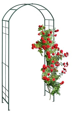 Relaxdays Rosenbogen, Metall, Torbogen Garten, HxBxT: 224 x 110 x 41 cm, Stabiler Rankbogen für Kletterpflanzen, grün