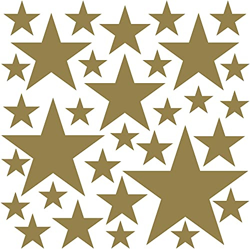 PREMYO 32 Sterne Wandsticker Kinderzimmer Mädchen Jungen - Wandtattoo - Wandaufkleber Selbstklebend Gold