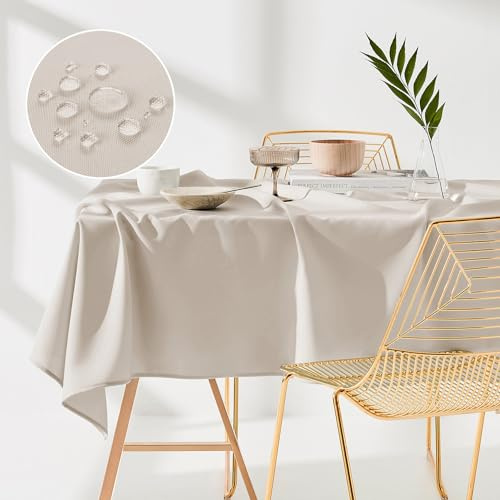 room99 Aura Tischdecke 140 x 300 cm Tischtuch Tafeldecke Fleckschutz Abwaschbar Wasserabweisend Schmutzabweisend Polyester Rechteckig Bankett-Dekoration Ganzjährig Hellbeige
