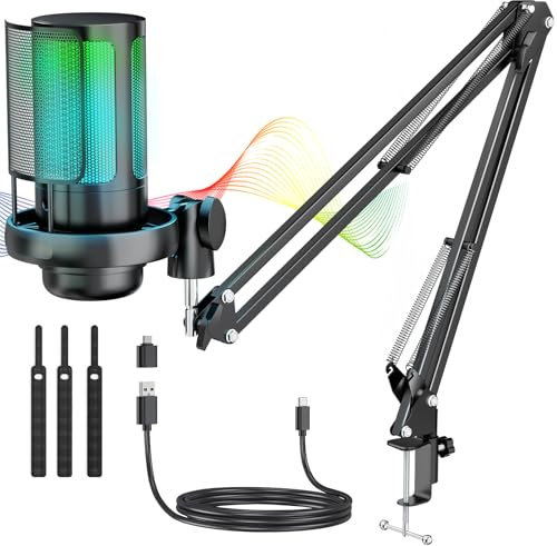 Anykuu USB Kondensator Mikrofon Kit 192kHz/24Bit Gaming Mikrofon für Streaming, Podcast & Videokonferenzen, USB Mikrofon mit Popschutz für PC, Laptop, Mac, PS4/PS5