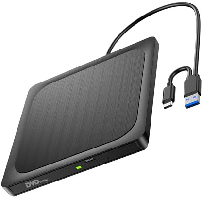 BHHB Externes DVD Laufwerk USB 3.0 & USB-C DVD/CD Laufwerk, CD DVD +/-RW ROM Brenner Optical External DVD Drive für Laptop, PC, Desktop, MacBook, iMac, Windows, XP, Linux, MacOS (Ultra-schlank)