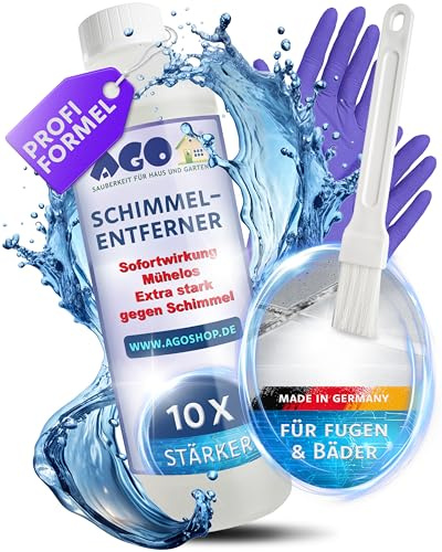 AGO 500ml Schimmelentferner mit Pinsel & Handschuhen – stärker als herkömmliche Sprühreiniger/hochkonzentriertes Anti Schimmel Mittel/Schimmelentferner Fugen Dusche