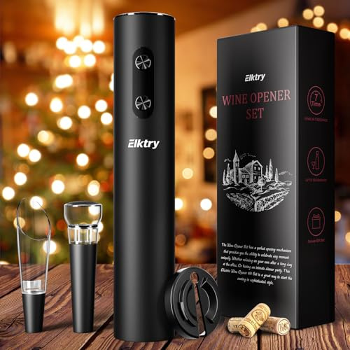 Elktry Elektrischer Korkenzieher, 4-in-1 Professioneller Weinöffner Set mit Folienschneider, Weinausgießer und Vakuumstopfen, Automatische Weinöffner für Feiertag, Party