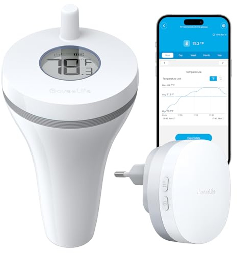 GoveeLife WLAN Pool thermometer mit App, Schwimmendes Funk Wasserthermometer Digitale mit Wasserdichtigkeit nach IPX7, Benachrichtigungsalarm für Badewanne, Aquarium, Whirlpool und Spa