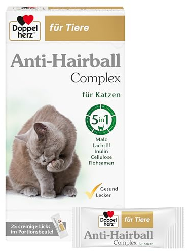 Doppelherz Anti-Hairball Complex für Katzen – Mit wertvollen Faserstoffen und Ölen zur Unterstützung der Verdauung bei Haarballen – 25 cremige Licks