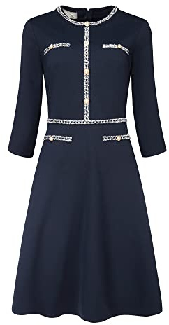 Hobemty Damen Church A-Linie Arbeit 3/4-Ärmel Tweed-Midi-Kleider