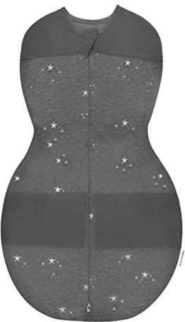 happiest baby Sleepea Pucksack 5-Sekunden-Wickeltuch, 100% Bio-Baumwolle, von Ärzten entworfen fördert gesunde Hüftentwicklung (Sterne Anthrazit, S)