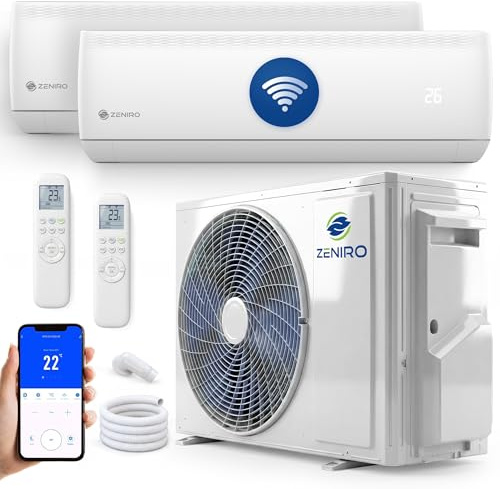 ZENIRO Multisplit Klimaanlage 2 Innengeräte Set (2 x 3,5kW) Klimagerät Air Conditioner mit Heizfunktion 18000 BTU 5,3kW A++ WiFi/App-Steuerung 4D AirFlow Heizen bis -20°C Vorgefüllt R32