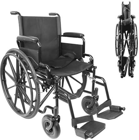 PEPE Mobility Rollstuhl Faltbar (46 cm Sitz), Selbstfahrend für die Wohnung, Kompakt mit Großen Rädern und Bremsen, Robustes Design für Senioren, 113 kg