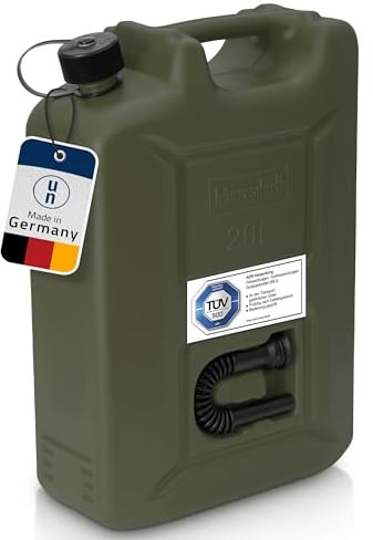 hünersdorff Kraftstoff-Kanister Profi 20L für Benzin, Diesel und andere Gefahrgüter, UN-Zulassung, Made in Germany, TÜV-geprüfte Produktion, oliv