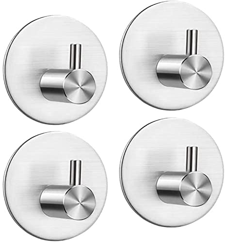 LYLIN Haken Selbstklebende, Selbstklebende Handtuchhaken Handtuchhalter ohne bohren, Wasserfest Edelstahl Wandhaken Bademantelhaken Klebehaken für Bad Toilette Küche (4, Silber)