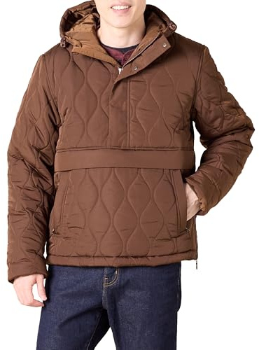 Amazon Essentials Herren Anorak-Steppmantel Mit Kapuze Und Viertelreißverschluss