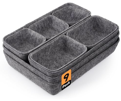 Voniobuy Schubladen Organizer, 9 Stücke Filz Schubladenbox Ordnungssystem für Schminktisch/Schreibtisch/Büro, Aufbewahrungsboxen Set in 4 Größen