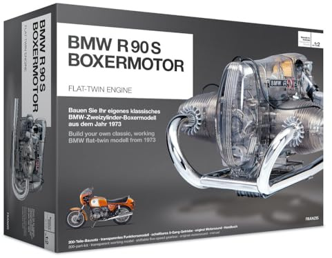 Franzis BME019 67009 0 BMW R 90 S Boxermotor originalgetreues Modell, Bausatz mit schaltbarem 5 Gang Getriebe, über 200 Teile und Begleitbuch, bunt