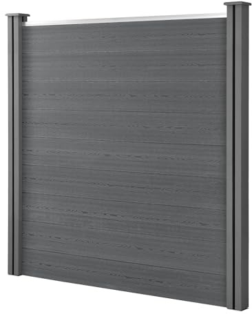 NEU.HOLZ WPC Gartenzaun Segovia mit 2 Pfosten 183 x 187 cm Sichtschutz Garten Zaun Grau