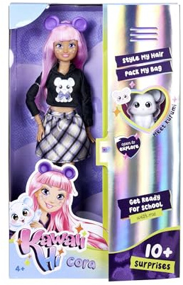 Simba 105953976 - Kawaii Hi Ankleidepuppe Cora (26 cm) - bewegliche Modepuppe zum Frisieren und Stylen, Puppe mit Langen Haaren, Maus und Zubehör, Spielzeug für Kinder ab 4 Jahre