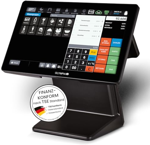 Olympia T400 | Kassensystem für Gastronomie & Einzelhandel | Touchscreen Kasse mit Android 11 & USB-TSE | Registrierkasse mit Kundenanzeige & Cloudoption | Komplettsystem für kleine Unternehmen