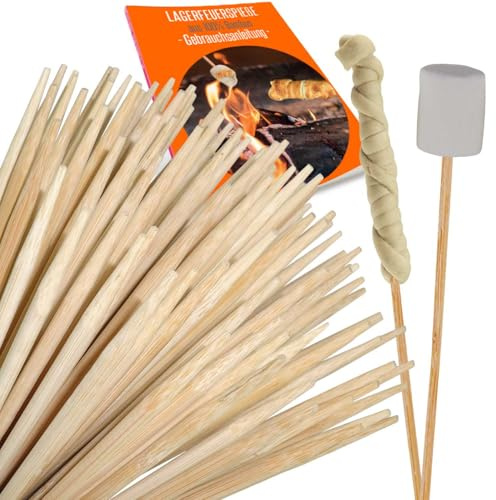 ORANGE DEAL 100 Stockbrot Spieße Stock extra 90 cm 6mm Ø Marshmallow Spiesse, Grillspieße, Stäbe, Lagerfeuer Spieße Stockbrot Stöcke aus Bambus Holz - kinderfreundlich + Rezeptheft