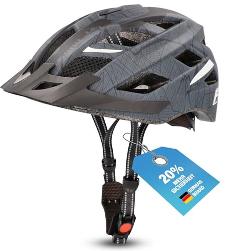 Fischer Erwachsene Fahrradhelm, Radhelm, Cityhelm Urban Plus Brooklyn, S/M, 52-59cm, blau, mit integriertem LED-Rücklicht