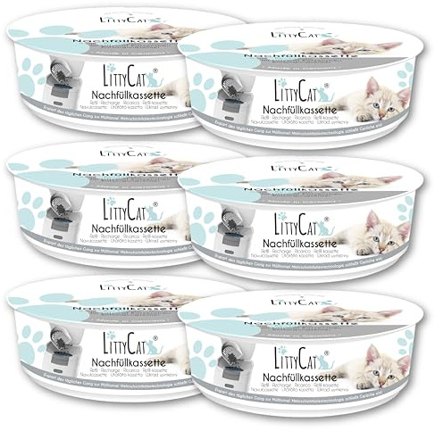 LittyCat® Nachfüllkassetten für LittyCat Katzenstreu Eimer (6er Pack) • Bis zu 3 Monate pro Kassette • Saubere & geruchlose Katzenstreu Entsorgung • Schlauchsystem Katzenkot entsorgen