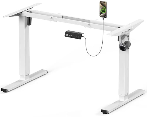 VOSATRON Höhenverstellbarer Schreibtisch Elektrisch Tischgestell mit 2 Starken Motoren, Höhenverstellbar Schreibtisch Gestell mit USB-C-Anschluss, Memory-Steuerung, 2 Haken, Weiß